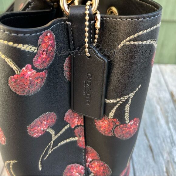 Authentic Coach Rowan Bucket Bag With Cherry Print Leather Purse - Picture 7 of 13